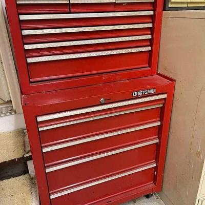 Lot 059-G: Craftsman 12-Drawer Rolling Tool Chest and Tools

Features: 
â€¢	Includes 2-section tool chest (5-drawer lower section;...