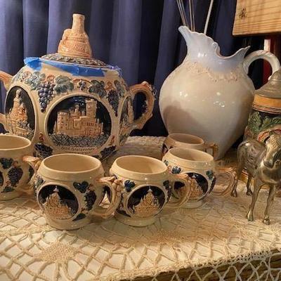 Vtg German Punch Bowl Set  Antique Pitcher 