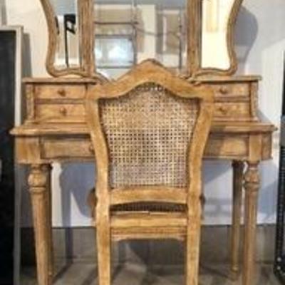 Vanity Dresser with Tri Fold Mirror and Coordinating Chair.

The dresser with mirror measures 60 x 16 x 36 inches. Every inch of this set...