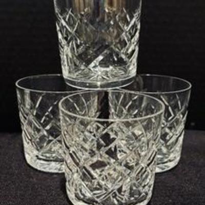 Four Classy Lowball Crystal Glasses by Waterford, each measures 3.25 inches tall. Drink in style! 