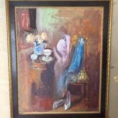 Vibrant Original Oil on Canvas Painting by Murat Kaboulov depicting a soft, romantic view of a women's dressing room. 

Measures 29 x...