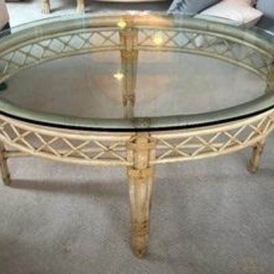 Beautiful Bamboo Style Coffee Table measures 42 x 30 x 22 inches. In overall good condition with light wear