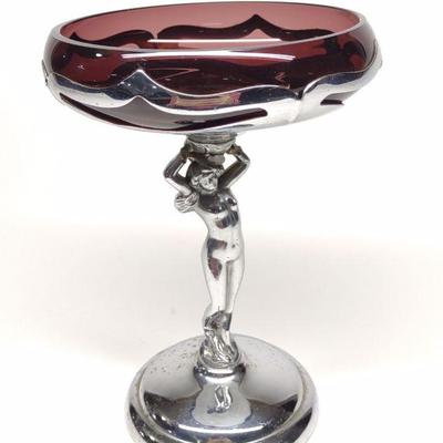 Farber Bros Chrome Figural Amethyst Compote