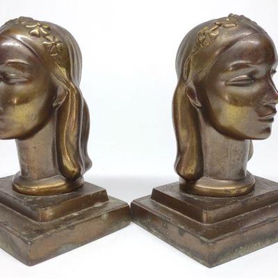 Pair of Frankart Art Deco Female Bust Bookends