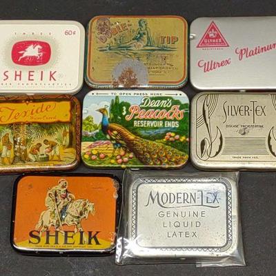 8 Condom Tins (Vintage, 1930s-50s)