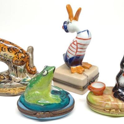 4 Limoges Porcelain Figural Animal Pill Boxes