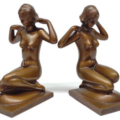 Pair of Art Deco Nude Female Bookends
