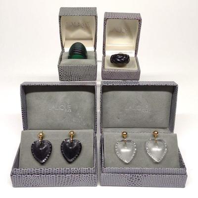 Lalique Signed Crystal Jewelry (Rings & Earrings)