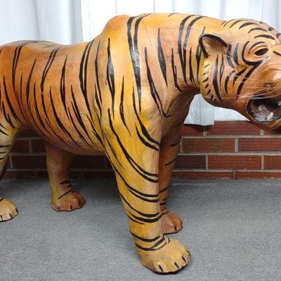Large Leather Wrapped Tiger Sculpture (4' long)