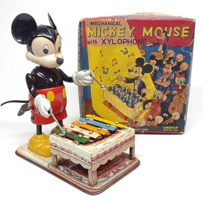 Linemar Mickey Mouse Xylophone Tin Toy w/ Box