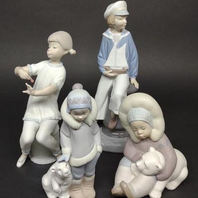 4 Lladro Porcelain Figurines Eskimo, Sailor, Girl
