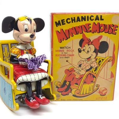 Linemar Minnie Mouse Tin Wind-up Toy w/ Box