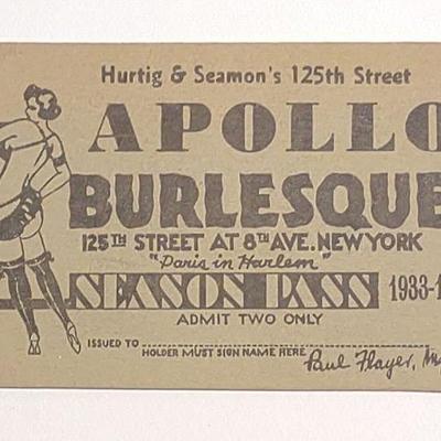 1933 Burlesque Apollo Theater Season Pass