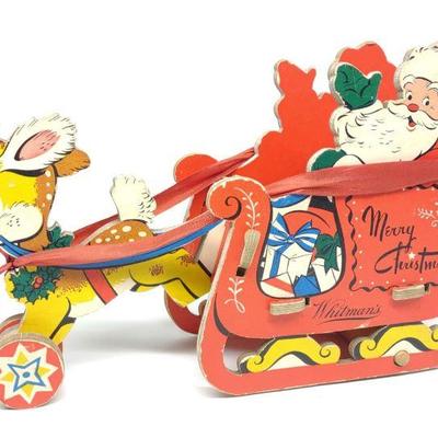 1950s Dolly Toy Co Whitmans Santa in Sleigh Toy