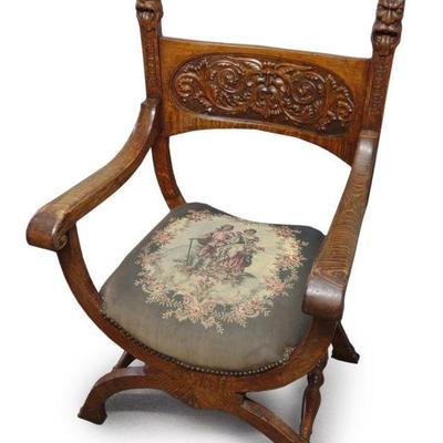 Renaissance Revival Curule Carved Armchair