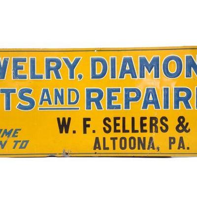 Embossed Tin W.F. Sellers Jewelry Sign (Passaic)