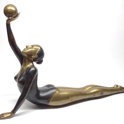Large Brass Sculpture of Gymnast & Ball (30