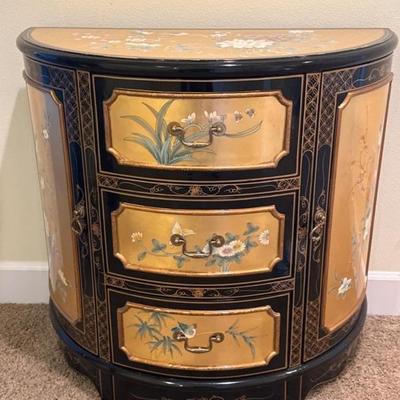 Oriental Round Lacquered Three Drawer Cabinet