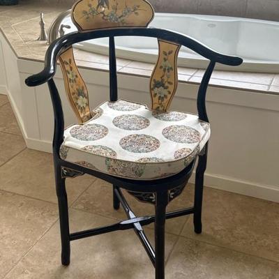 Asian Chinoiserie Black Lacquered & Gilt Corner Chair