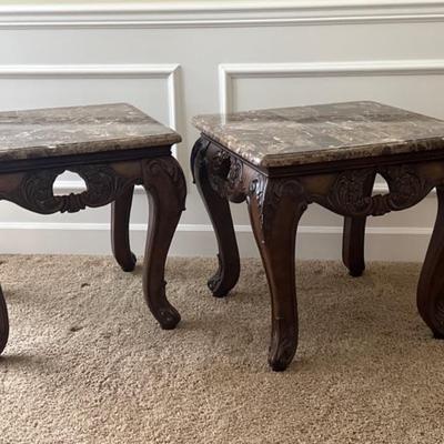 Pair Granite Topped Side Tables