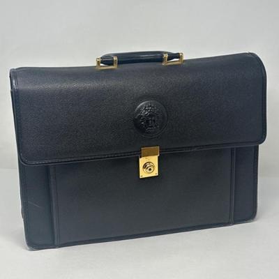 Vintage Versace Black Leather Briefcase Satchel