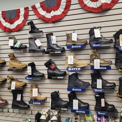 Large Selection of name brand boots (Most brands have wide range of size selection)