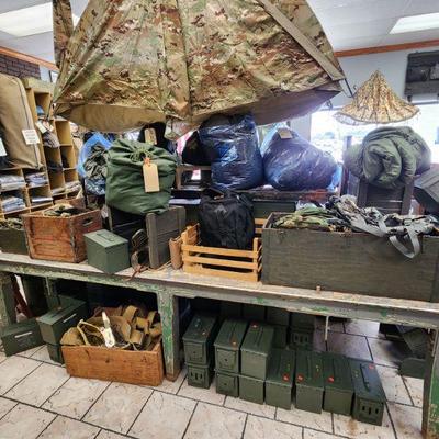 Camo Tent, Military Sleeping Bags, Metal Ammo Storage Boxes