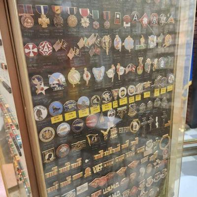 Large Assortment of Military Medals in Display Case