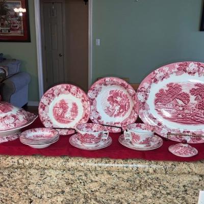 Enoch Wood's Ware Pink (red) Transferware 17pcs in excellent condition!