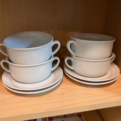 Set of Four Williams Sonoma Soup Bowls with Saucers