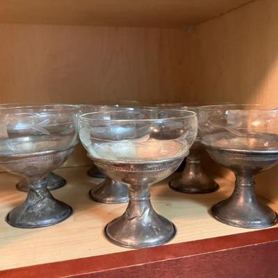 Antique Dessert Glasses in Sterling Silver Holders