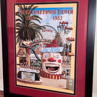 Ponchartrain Beach by Brad Thompson 18' x 24" print signed by artist.  Double-matted Framed size is 27.5" x 33.3". 