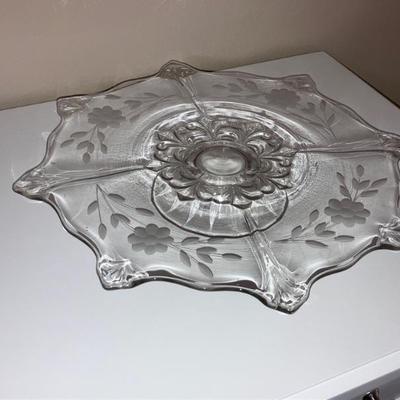 Vintage etched Serving Platter on Pedestal 