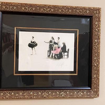 "The Ballet Mistress" Framed Signed & Numbered Lithograph with Watercolor by Douglas Hofman 