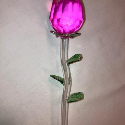 Long stem Pink Glass/Crystal Roses w/Gold tipped green leaves.  Five available and will be sold separately.