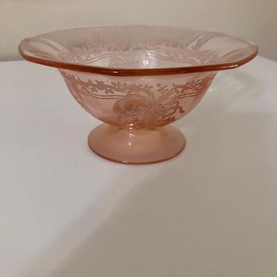 Pink Depression Glass Round Bowl on Pedestal 