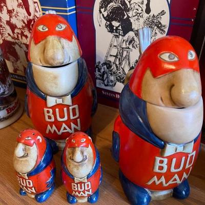 Bud man steins and salt and pepper shaker  RARE