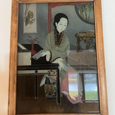 64:Antique Japanese Reverse Glass Geish
