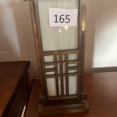 165:FLW Inspired Brass with White Glass Accent Lamp
