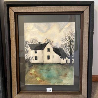 152:Old Barnwood Handmade Frame Watercolor Painting
