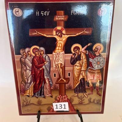 131:Wooden Framed The Crucifixion Icon Picture
