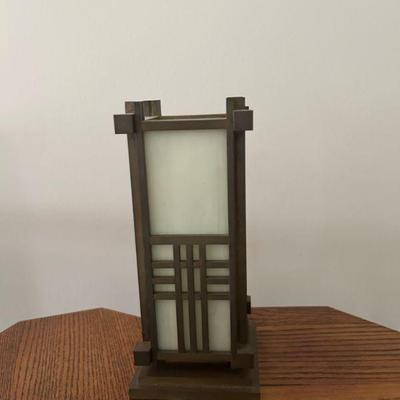 9:FLW Inspired Brass with White Glass Accent Lamp
