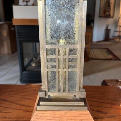 167:FLW Inspired Brass Clear Texture Glass Accent Lamp

