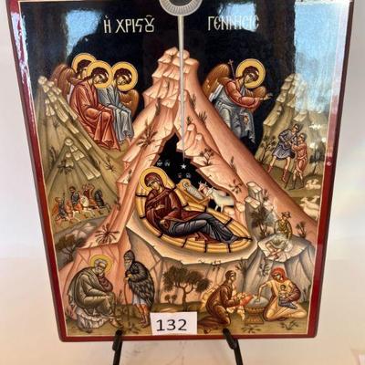 132:Wooden Framed The Nativity Icon Picture
