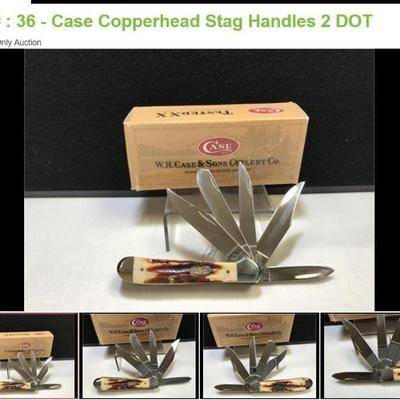 Lot # : 36 - Case Copperhead Stag Handles 2 DOT

1999 W.R. Case & Sons Cutlery Co. - 2 DOT Measures: 3 7/8