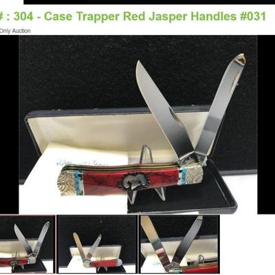 Lot # : 304 - Case Trapper Red Jasper Handles #031

W.R. Case & Sons - Brian Yellowhorse Design #083 Measures: 4 1/8