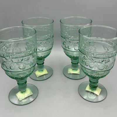 (4) Vintage Style Embossed Green Mikasa Goblets
