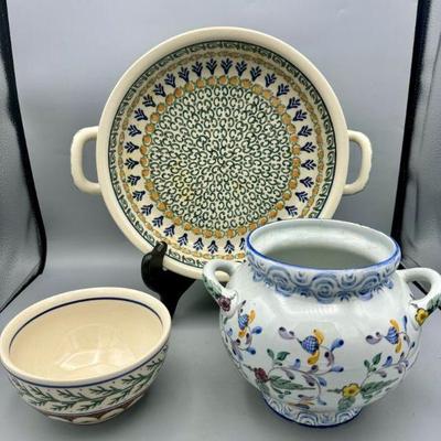(3) Handpainted Polish Pottery Pieces
