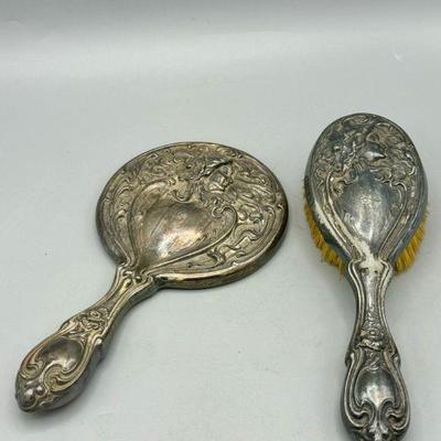 Art Nouveau Vintage Hand Mirror And Brush
