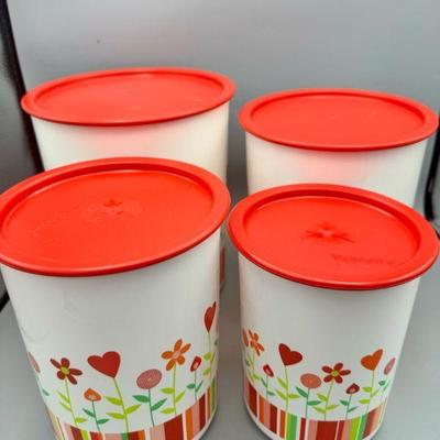 (4) Vintage Tupperware Heart Kitchen Canisters
